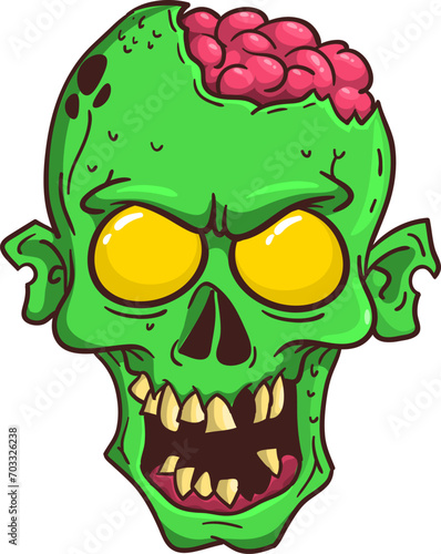 Cartoon funny green zombie character design with scary face expression. Halloween vector. Great for package design or party decoration