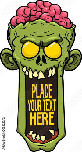 Cartoon funny green zombie character design with scary face expression. Halloween vector. Great for package design or party decoration