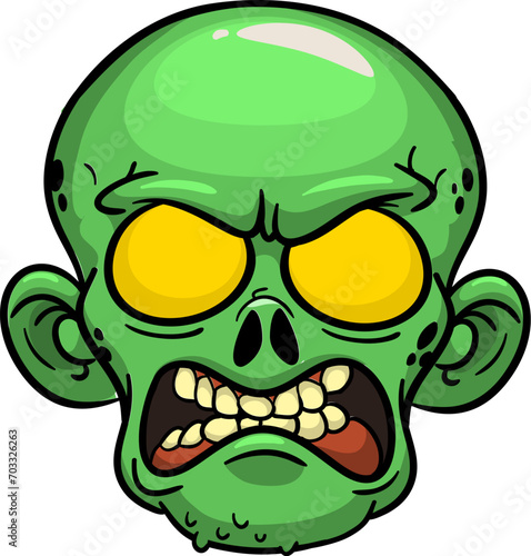 Cartoon funny green zombie character design with scary face expression. Halloween vector. Great for package design or party decoration