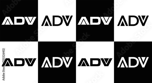 ADV logo. ADV set , A D V design. White ADV letter. ADV, A D V letter logo design. Initial letter ADV letter logo set, linked circle uppercase monogram logo. A D V letter logo vector design.	
