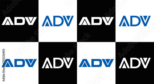ADV logo. ADV set , A D V design. White ADV letter. ADV, A D V letter logo design. Initial letter ADV letter logo set, linked circle uppercase monogram logo. A D V letter logo vector design.	
