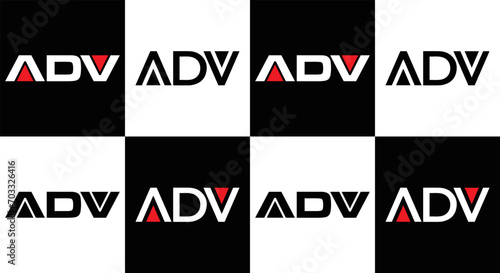 ADV logo. ADV set , A D V design. White ADV letter. ADV, A D V letter logo design. Initial letter ADV letter logo set, linked circle uppercase monogram logo. A D V letter logo vector design.	

