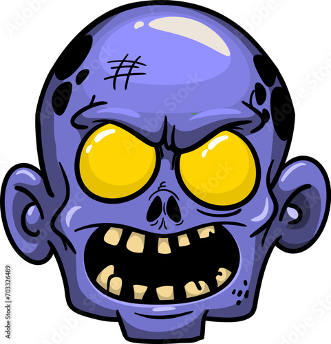 Cartoon funny green zombie character design with scary face expression. Halloween vector. Great for package design or party decoration