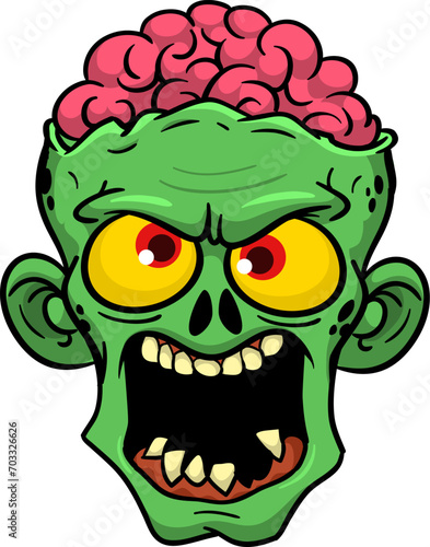 Cartoon funny green zombie character design with scary face expression. Halloween vector. Great for package design or party decoration