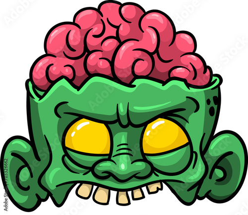 Cartoon funny green zombie character design with scary face expression. Halloween vector. Great for package design or party decoration