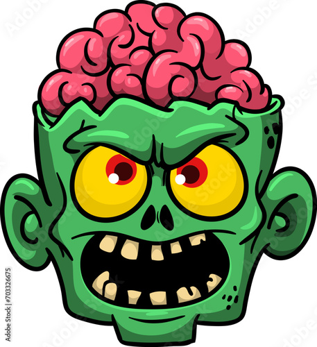 Cartoon funny green zombie character design with scary face expression. Halloween vector. Great for package design or party decoration
