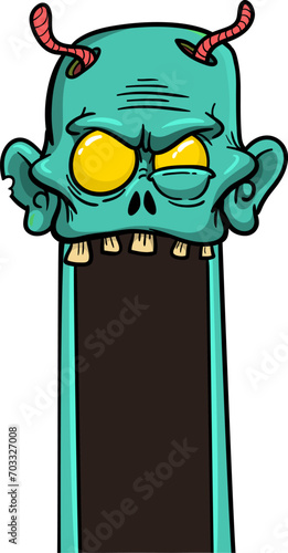 Cartoon funny green zombie character design with scary face expression. Halloween vector. Great for package design or party decoration