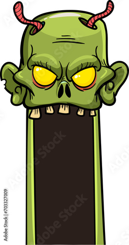 Cartoon funny green zombie character design with scary face expression. Halloween vector. Great for package design or party decoration