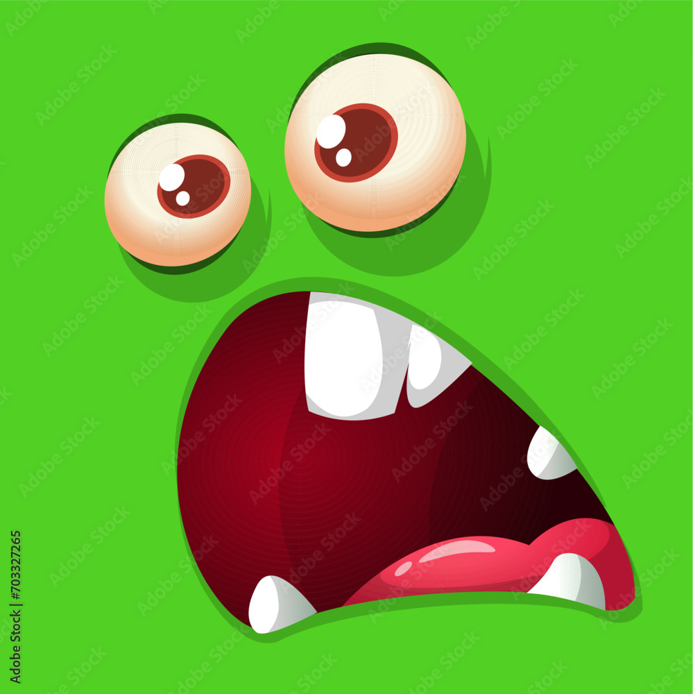 Cartoon funny monster face expression with mouth opened. Vector illustration for Halloween party decoration or package design Cartoon funny monster face expression with mouth opened. Vector illustration for Halloween party decoration or package design