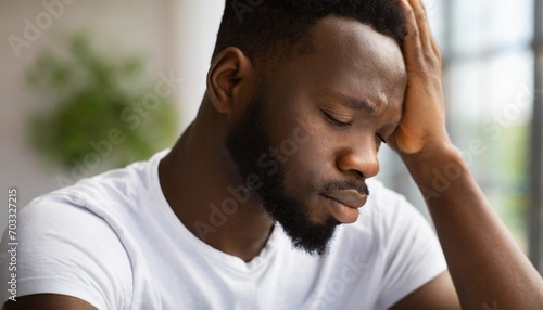 Sad Man in Depression Close-up Portrait photo