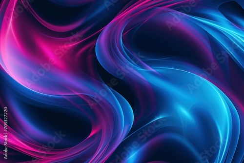 Striking balance: Abstract image with swirling blue and pink lines, fluid blue and purple flows, and contrasting dark azure and red backgrounds. Evokes rounded shapes and luminous spheres