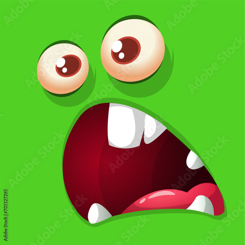 Cartoon funny monster face expression with mouth opened. Vector illustration for Halloween party decoration or package design