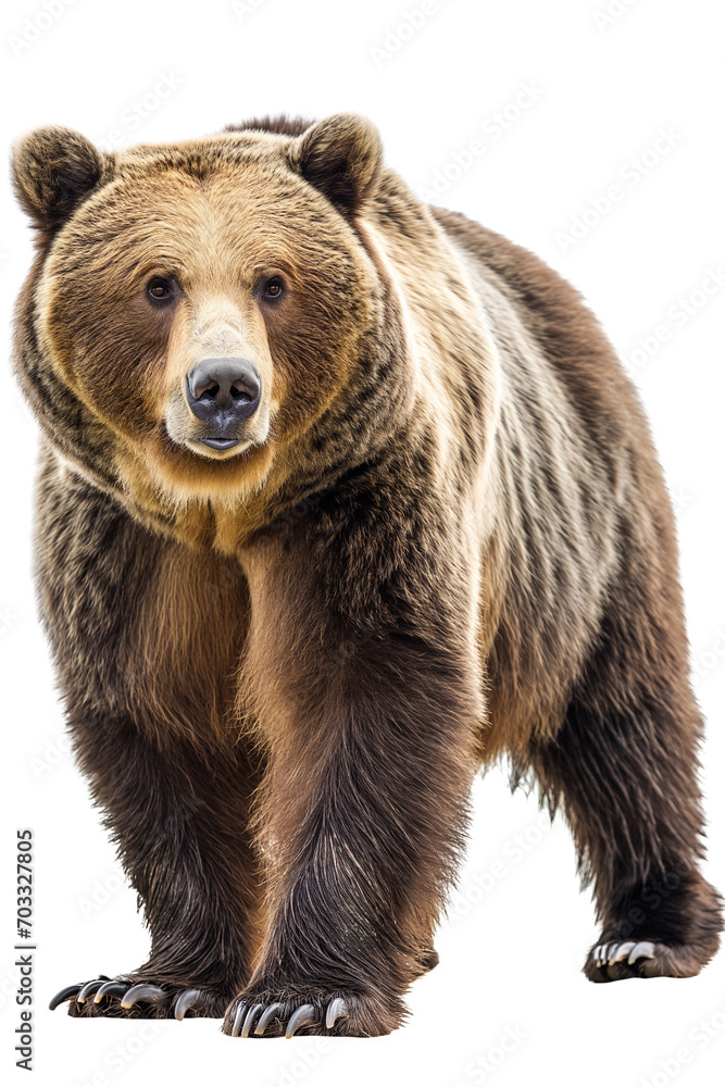 Fototapeta premium Majestic brown grizzly bear showcasing wild beauty and raw power isolated on a white background