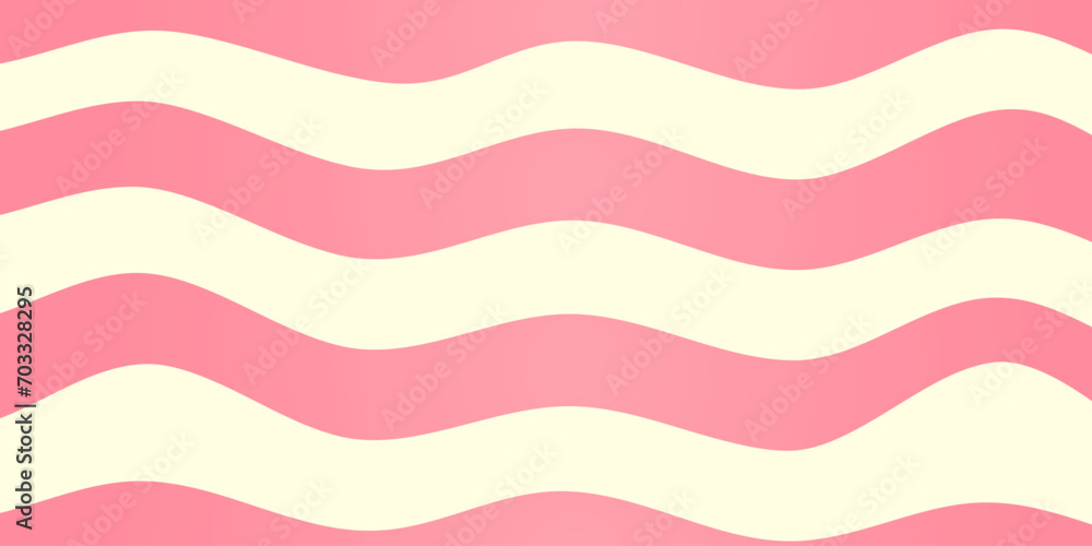 Candy striped background. Texture with pink caramel waves. Abstract striped fun pattern in 70s style - obrazy, fototapety, plakaty 