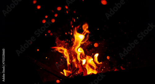 Fire with sparks at night. Bonfire © alones