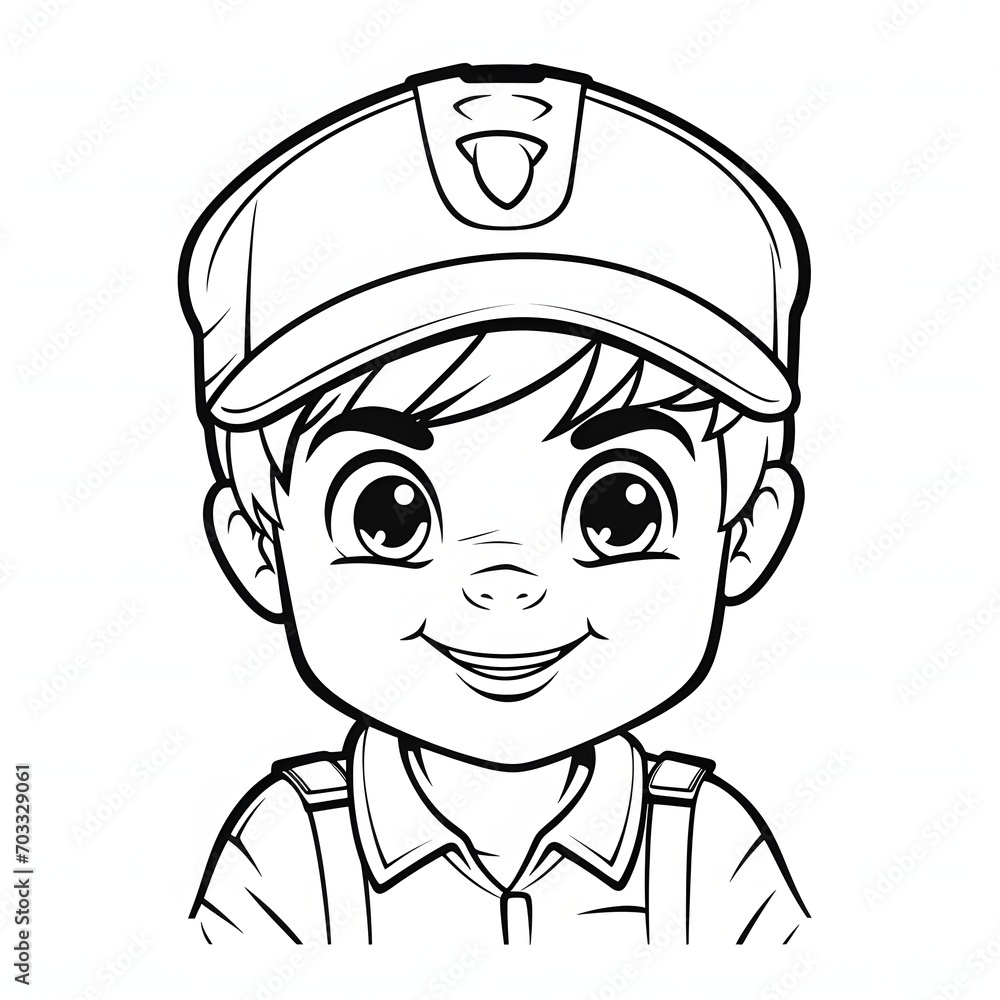 Cute Boys with Cap Flat Line Art Coloring Page

