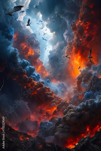 View of Turbulent Heaven and Underworld Collide. War of the Worlds. the Beginning of War Between Heaven and Hell