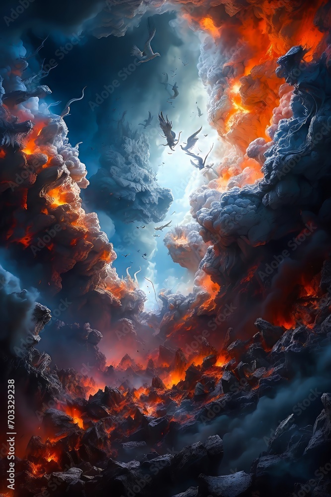 View of Turbulent Heaven and Underworld Collide. War of the Worlds. the Beginning of War Between Heaven and Hell