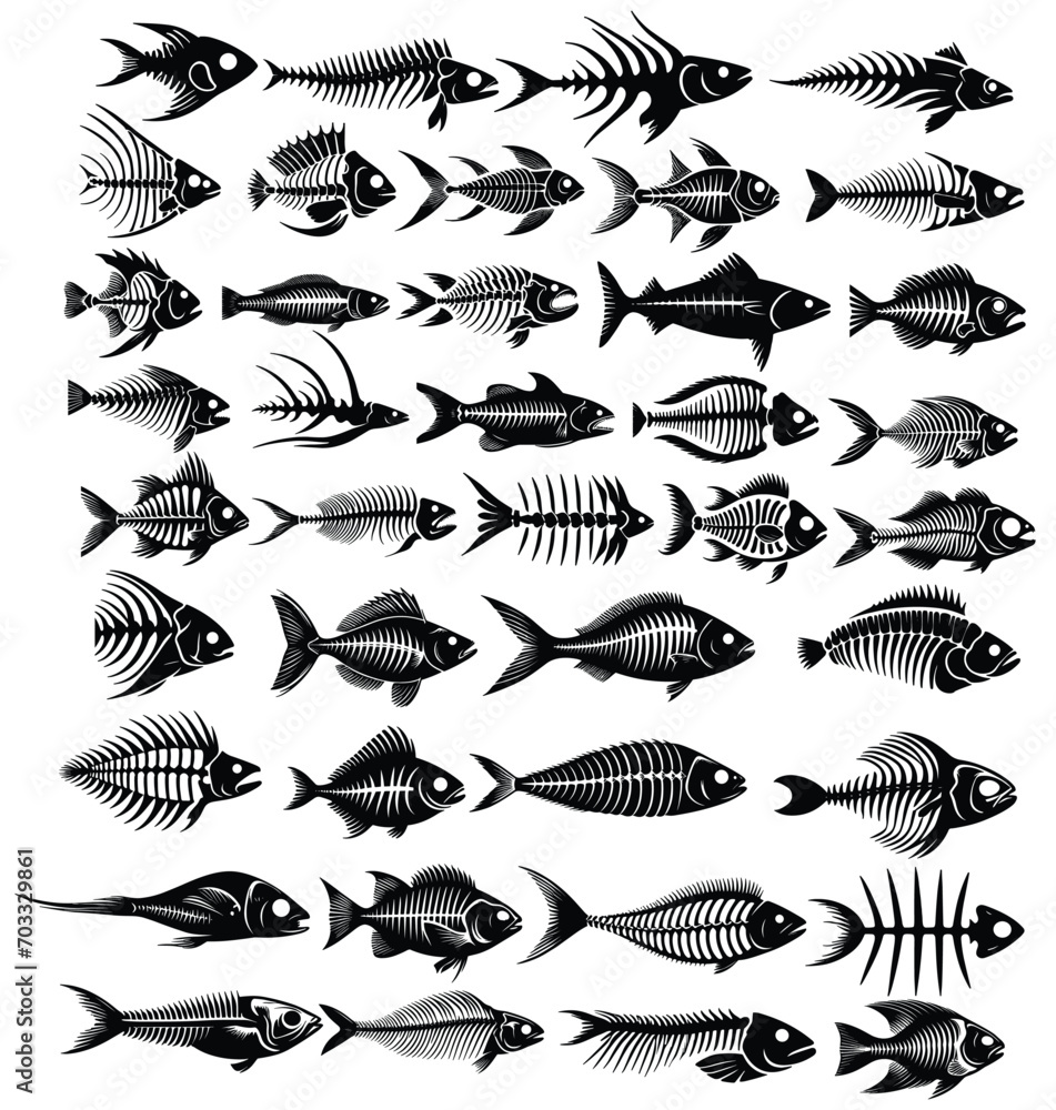 set of fish bone silhoutes , fish bone silhoute in one set ,fish bone silhoute  discount
 - obrazy, fototapety, plakaty 