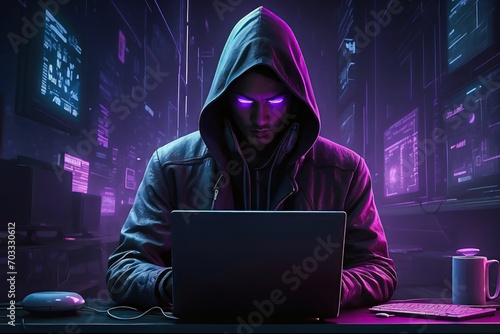 A Lone Hacker Delves into the Digital Realm, Navigating Through Cyber Codes to Redefine the Boundaries of Possibility. Hacker vs Internet Security. Cyber Criminal.