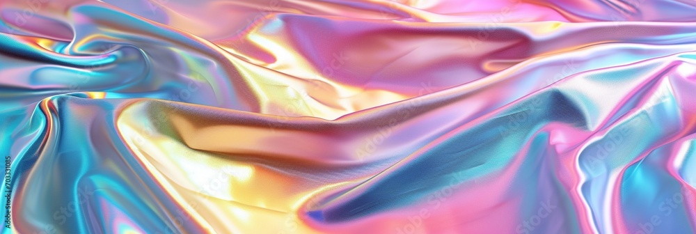 A captivating photo captures the essence of a pastel holographic fabric background, radiating holography and iridescence. In the style of an angelic photograph, the high detail and neon hallucinations A captivating photo captures the essence of a pastel holographic fabric background, radiating holography and iridescence. In the style of an angelic photograph, the high detail and neon hallucinations