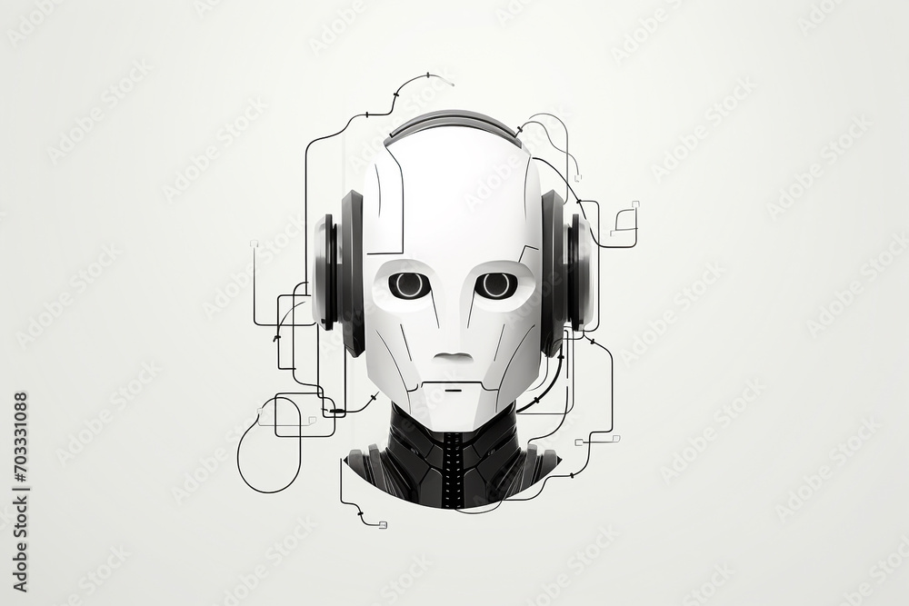 Sci-fi, technology concept. Advanced artificial intelligence humanoid robot portrait. Minimalist black and white humanoid robot portrait illustration Sci-fi, technology concept. Advanced artificial intelligence humanoid robot portrait. Minimalist black and white humanoid robot portrait illustration