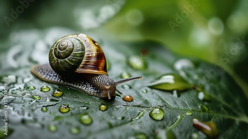 snail on leaf, slow, detailed, spring, close-up