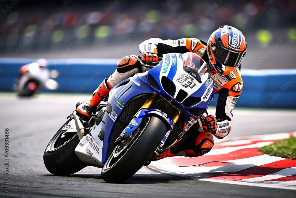 Motorcycle on the Race Track, Dynamic Concept Art Illustration, High Speed. Superbike Race. MotoGP. Motorbikes.