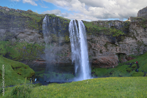 Seljalandsfoss waterfall in the municipality of Rang  r  ing eystra on the ring road between Hvolsv  llur and Skogar- Iceland 