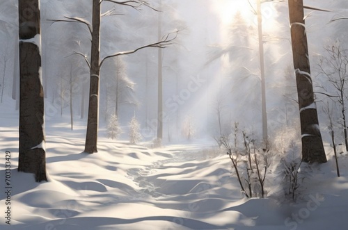 winter forest in the fog