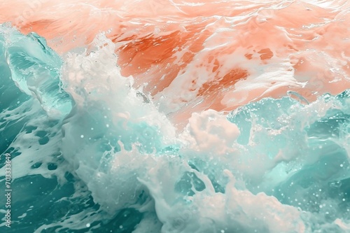 : Soft Peach and Cool Mint Waves Colliding in a Sublime Watercolor Ballet.