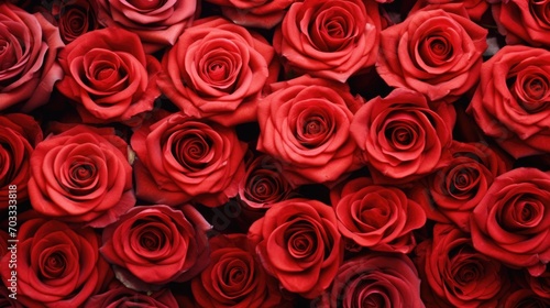 Natural fresh red roses flowers pattern wallpaper. top view  Red rose flower wall background.