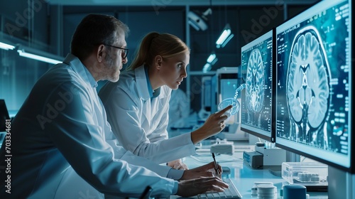 Two Neuroscientists Working With Computer Powered photo