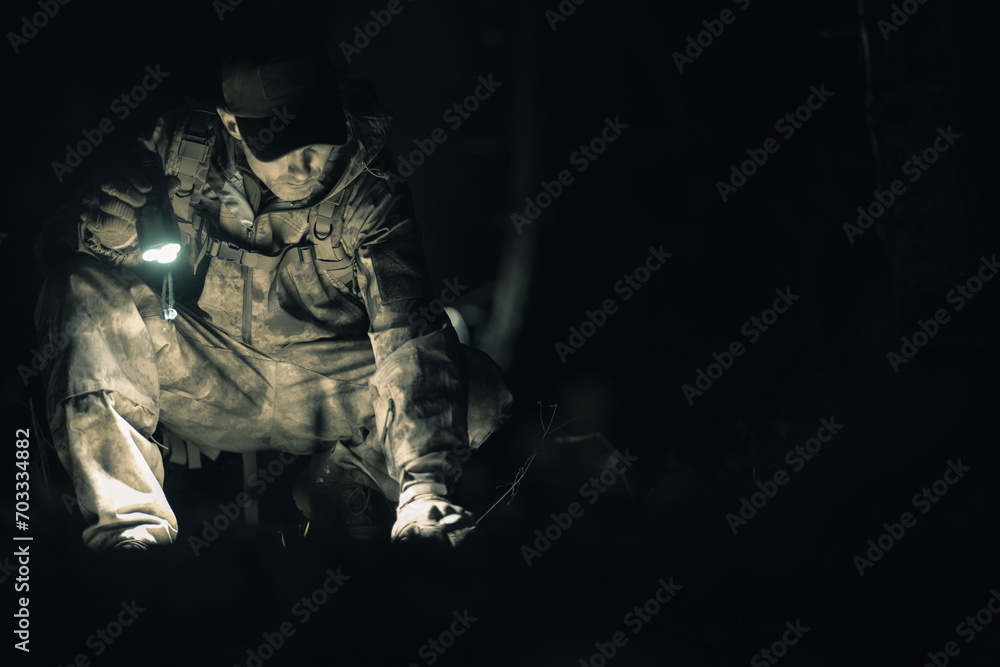 A Man in His 40s with a Flashlight During Missing Person A Man in His 40s with a Flashlight During Missing Person
