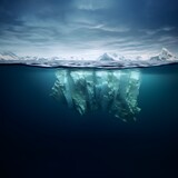 Amazing iceberg with a hidden iceberg underwater in the ocean. The tip of the iceberg, a concept. Creative idea of a hidden danger. Global warming and melting glaciers
