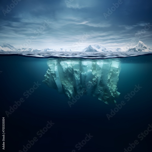 Amazing iceberg with a hidden iceberg underwater in the ocean. The tip of the iceberg, a concept. Creative idea of a hidden danger. Global warming and melting glaciers  © Ziyan Yang