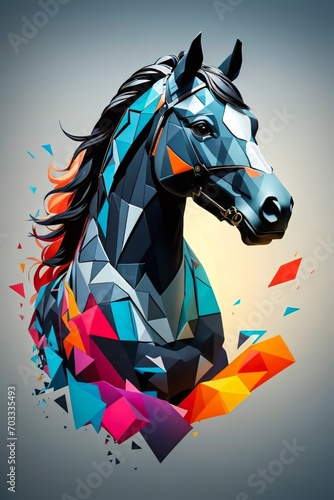Colorful Abstract Paper Silhouette Design of a Horse Logo. Splash Color Steed.