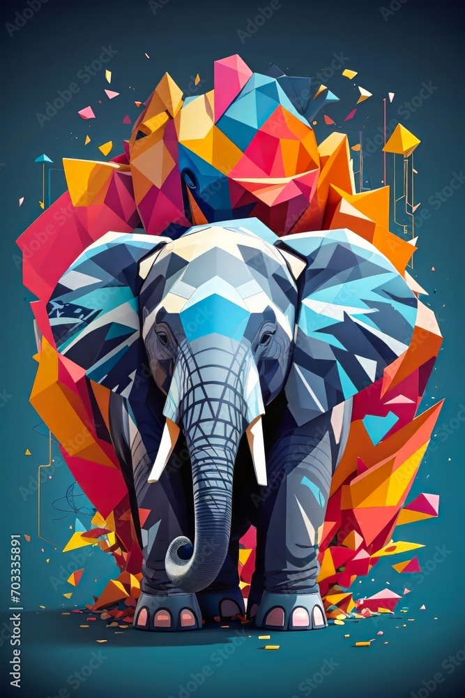 Colorful Abstract Paper Silhouette Design of an Elephant Logo. Splash Color Elephant.