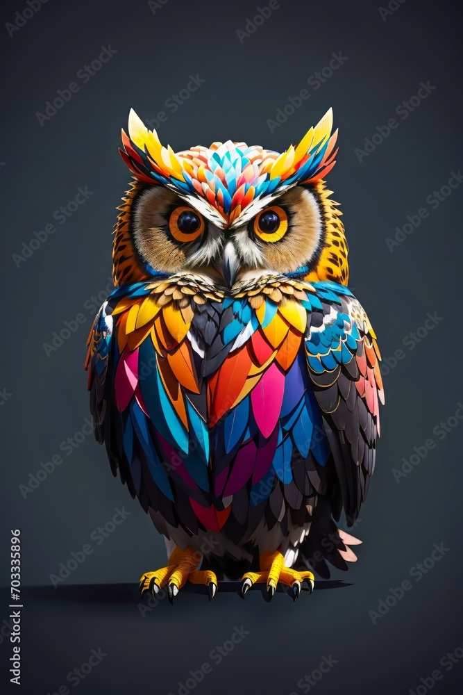 Colorful Abstract Paper Silhouette Design of an Owl Logo. Splash Color Owl.