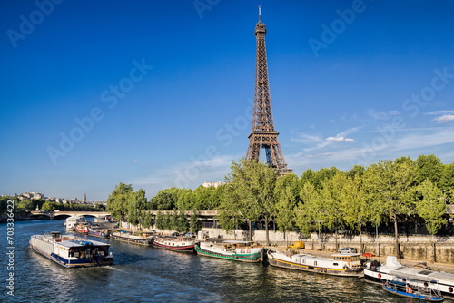 paris, frankreich - ufer an der seine mit eiffelturm photo