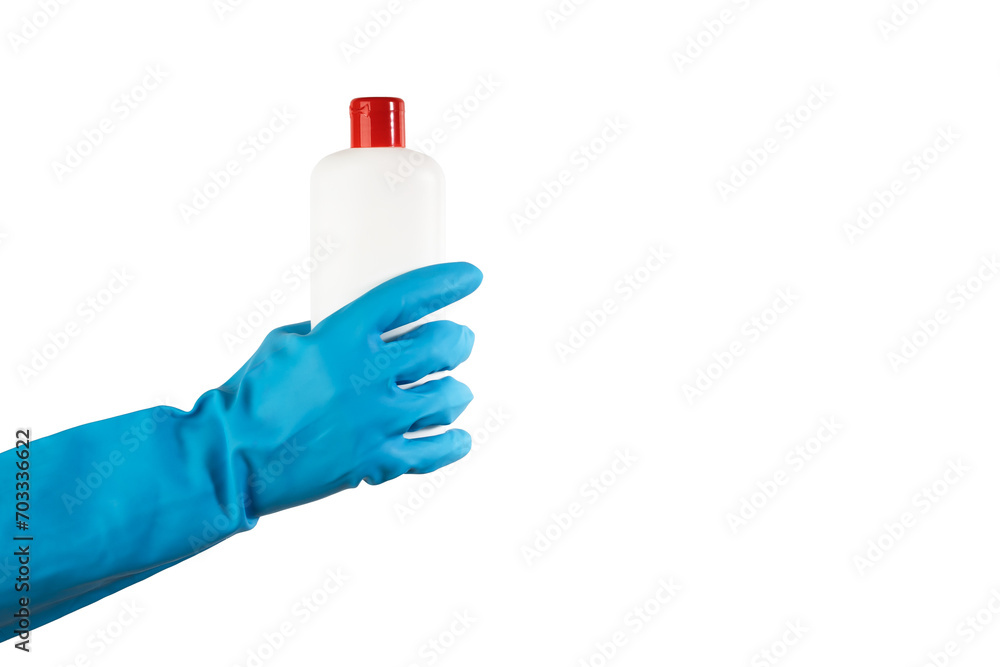cleaning product, detergent in a bottle, isolated, hand in glove cleaning product, detergent in a bottle, isolated, hand in glove