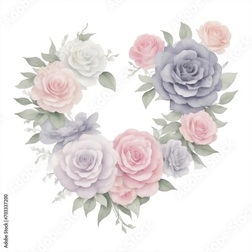 colorful Watercolor Flowers in Shape of Heart on White Background © Reazy Studio