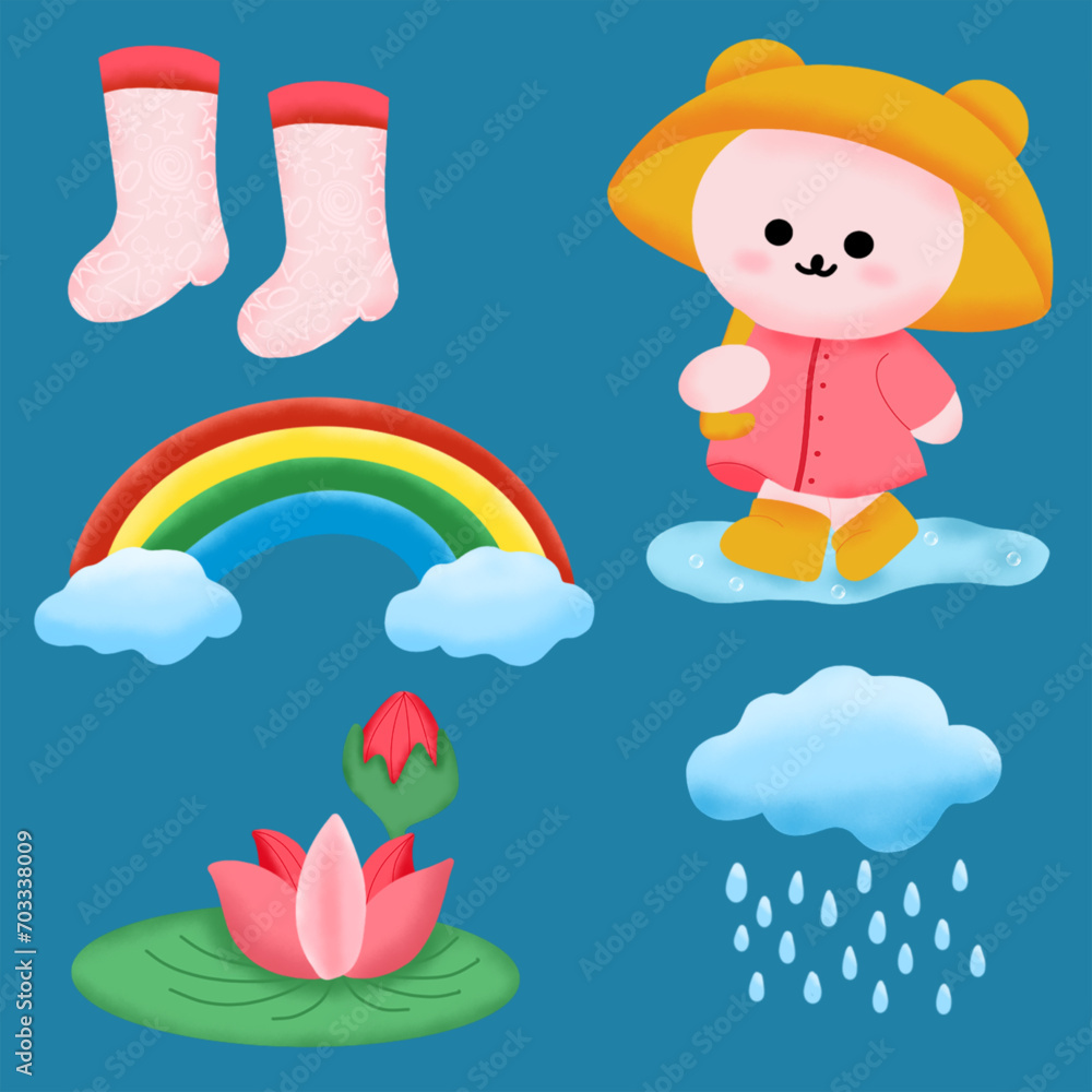 cute pink bear in the rain