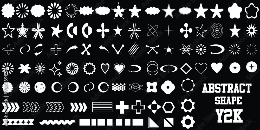 Obraz premium Set of Abstract geometric Y2k shapes trending retro futuristic design elements infographic shapes. Modern trendy concept with symbols and objects. Retro futuristic Vector illustration for UI 2 0 3 