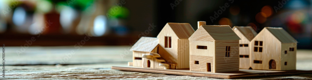 Real estate concept background. House model and coins stack on wooden table. AI generated. Real estate concept background. House model and coins stack on wooden table. AI generated.