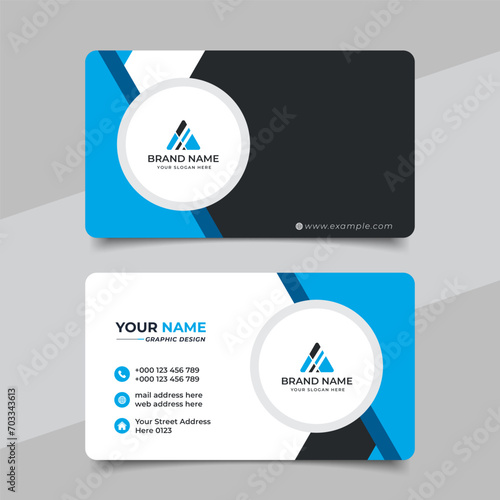 Blue modern creative business card and name card horizontal simple clean template vector design