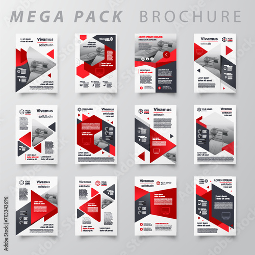 Mega pack Brochure design template flyer set, abstract business brochure size A4 template, creative red color cover, trend brochure set