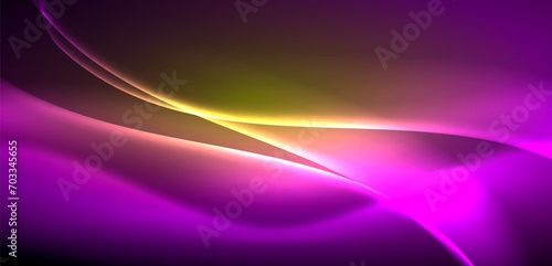 Dynamic waves in ethereal glow of neon lights. Concept merges fluidity of motion with vibrant allure of neon, crafting entrancing backdrop that embodies both vitality and futuristic sophistication