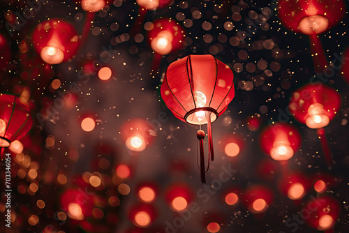 Chinese red lantern in the night of Chinese New Year of happiness