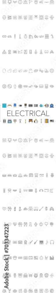 electrical engineer industry work icons set vector. technician technology, equipment engineering, industrial maintenance, service worker electrical engineer industry work color line illustrations